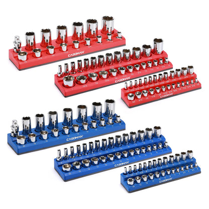 6-Piece Magnetic Socket Organizer Set – 1/2", 3/8" & 1/4" Drive, Holds 143 SAE & Metric Sockets