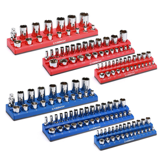 6-Piece Magnetic Socket Organizer Set – 1/2", 3/8" & 1/4" Drive, Holds 143 SAE & Metric Sockets