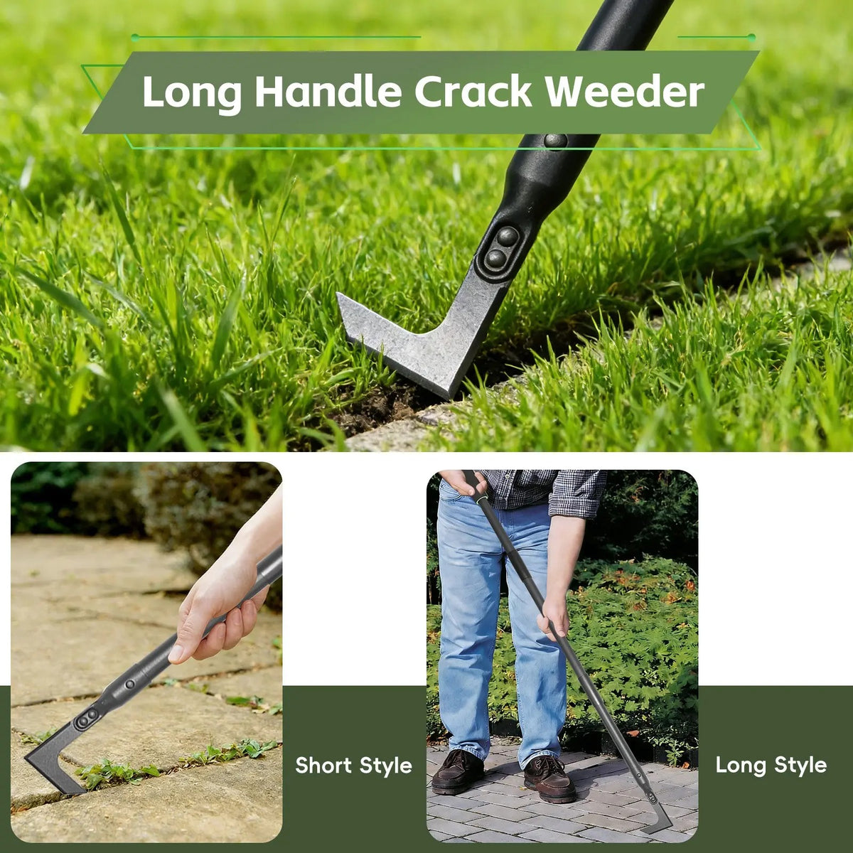 43.7" Crack Weeder – Adjustable Long Handle Weed Puller & Remover for Sidewalk, Paver, Wall Gaps, Lawn & Deck