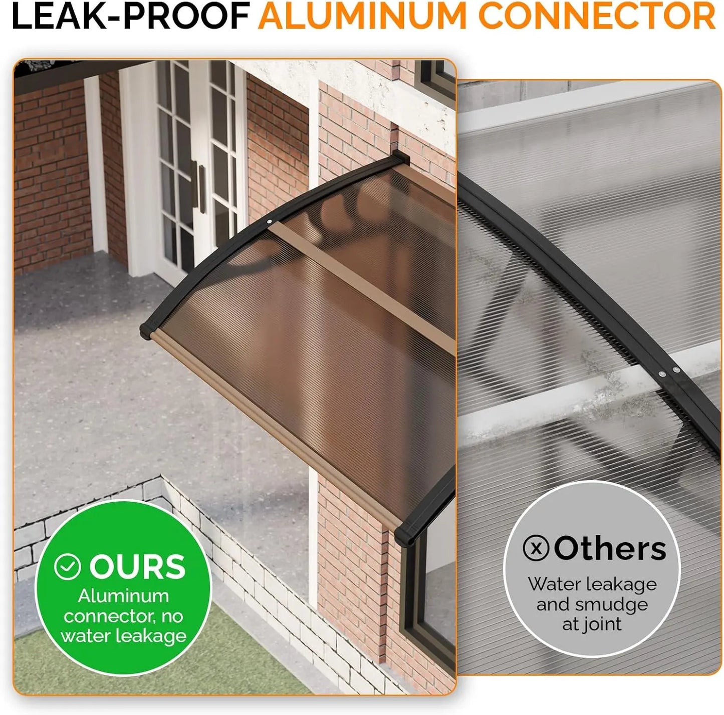 Exterior Door & Window Awning – Polycarbonate Canopy for Rain, Snow & Sun Protection
