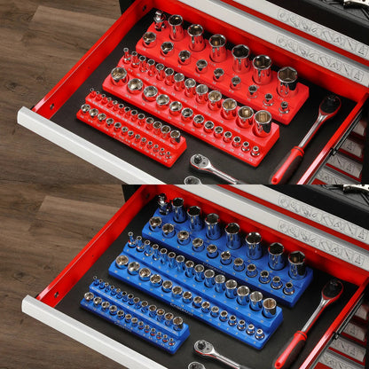 6-Piece Magnetic Socket Organizer Set – 1/2", 3/8" & 1/4" Drive, Holds 143 SAE & Metric Sockets